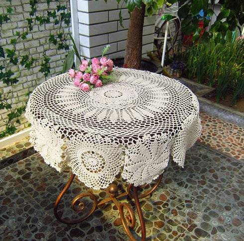 Damanni Cotton Handmade Crochet Lace Tablecloth Doilies Doily,Round,Beige,39 Inch