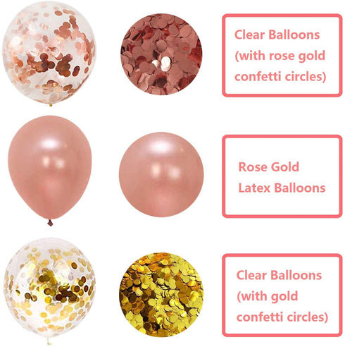 Rose Gold Balloons Party Decorations Supplies Set 35 Pack Include 30 Balloons, 2 Foil Fringe Curtains, 1 Rose Gold Sequin Table Runner, 2 Foil Ribbon for Birthday Party, Wedding,Xmas New Year Festival