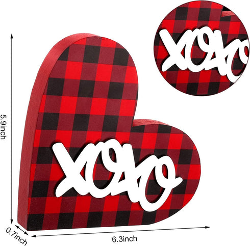 Hicarer 2 Pieces Valentine's Day Heart Wood Sign, Romantic Buffalo Plaid Be Mine Love Heart Wood Home Decoration, Wood Grain Block and Slices Decorations for Wedding Valentines Day Party (Red Plaid)