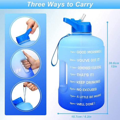 QuiFit Gallon Water Bottle Motivational - with Time Marker & Straw Leak-Proof BPA Free Durable Reusable 128oz Water Jug for Fitness, Gym and Outdoor Sports