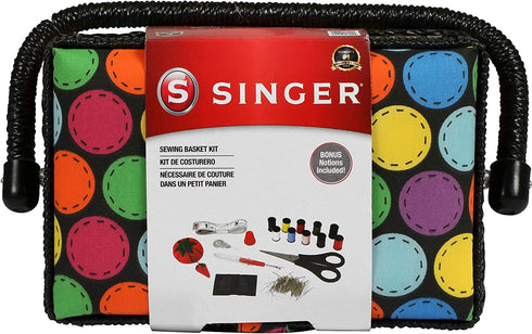 SINGER 07272 Polka Dot Small Sewing Basket with Sewing Kit Accessories