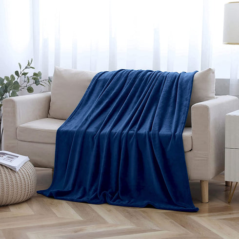 SOCHOW Flannel Fleece Blanket Twin Size, All Season 300GSM Super Soft Cozy Blanket for Bed or Couch, Navy Blue