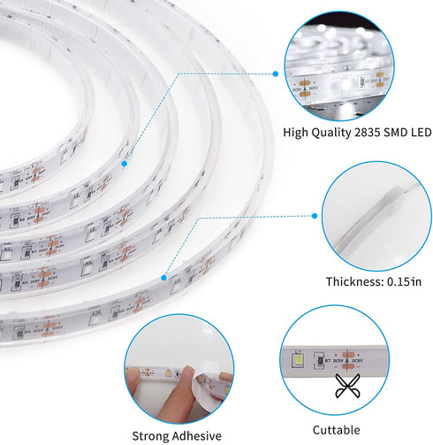 LED Strip Lights Battery Operated, 9.8Ft 6500K Light Strip with Remote Dimmable Memory Function Acrylic Tape, 90 LED Rope Lights IP68 Full Waterproof for Outdoor Bar Kitchen Bedroom Decor (Cool White)