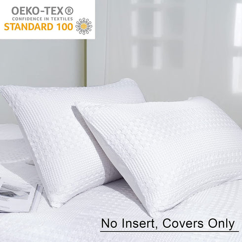 PHF 100% Cotton Waffle Pillowcases Standard Size, 2 Pack Soft Breathable Skin-Friendly Pillow Sham,Decorative Waffle Weave Pillow Case Covers, 20" X 26", No Filling, White