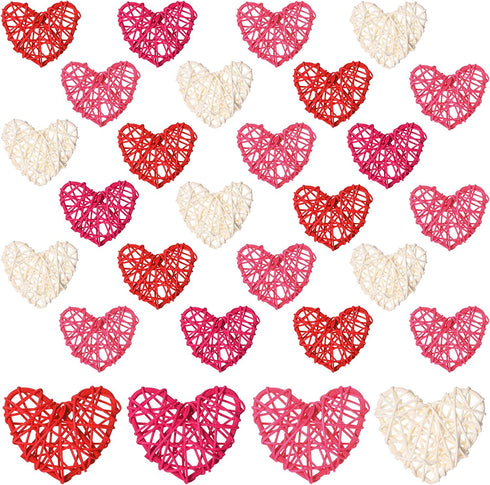 Geosar 24 Pieces Valentines Day Vase Filler Heart Vase Filler DIY Craft Rattan Heart Balls Decorative Hanging Wicker Balls Ornaments for Valentine's Day Wedding Decor, 2.7 Inches