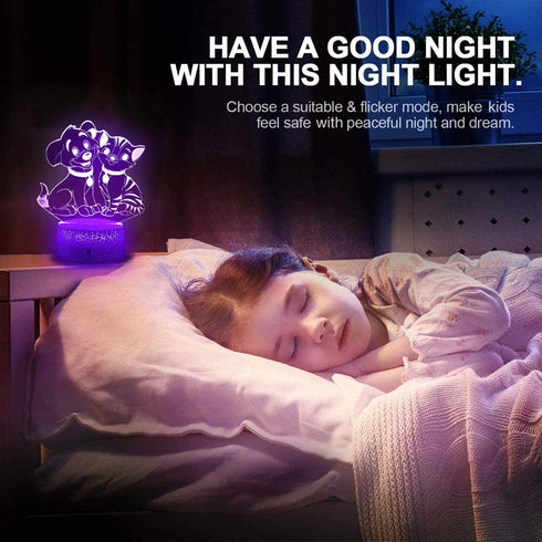 Menzee 3D Night Lights for Boys Girls 16 Colors + 7 Colors Changing, 3D LED Lamps with Touch & Remote Control, The Best Birthday Show You Vivid 3D Illusion Cat and Dog Figure