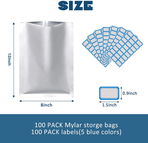 100 PACK Mylar Bags for Food Storage Mylar Food Storage Bags Vacuum Sealed Bags for Long Term Storage(4Mil,8"x11.7")