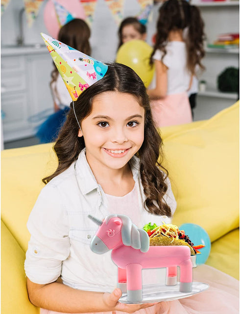 Unicorn Taco Holder Kids Plate, Pink Taco Stand Holds 2 Taco Shells for Fun Taco Tuesday Party