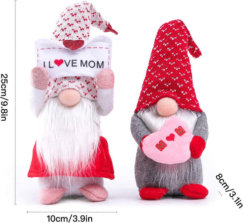 2PCS Mother's Day Gnome Decor, Handmade Scandinavian Plush Craft Tomte Swedish Gnome Elf Dwarf Doll Envelope I Love Mom Faceless Doll Decorations Gift for Mom