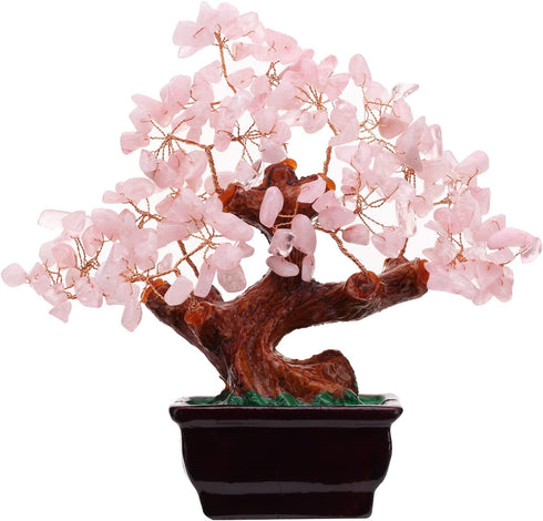 Parma77 Feng Shui Natural Rose Pink Quartz Crystal Money Tree Bonsai Style Decoration for Wealth and Luck