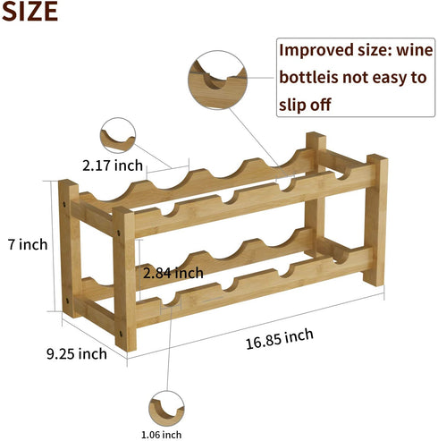 BAMEOS Wine Rack Free Standing 8 Bottle 2 Tier Bamboo Wine Racks Countertop Cabinet Wine Holder Wine Storage Shelf for Kitchen, Bar, Pantry, Wine Cellar, Basement, Countertop (16.85 L x 9.25W x 7H)