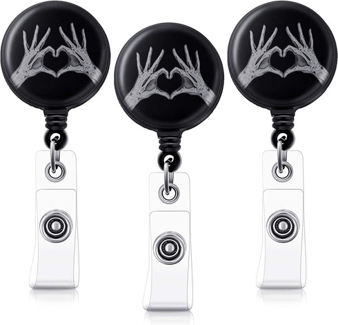 3 Pieces X-Ray Badge Reel Retractable X-Ray Hands Heart Nursing Name Badge Clips X-Ray ID Badge Holder Radiology Tech Badge Holder with Alligator Clip for Nurse Doctors Teacher Student Volunteer