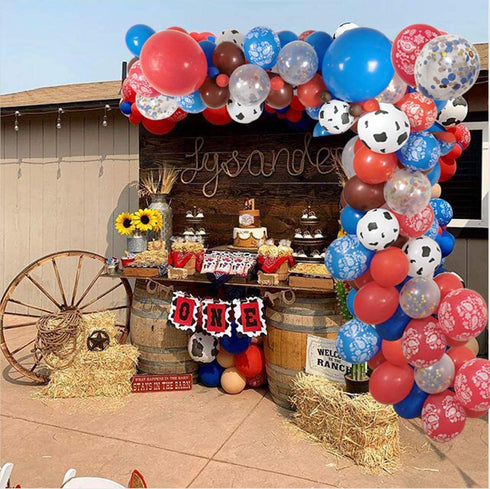 Western Cow Boy Party Balloons Arch Garland, 110 PCS 18" 12" 10" 5" Cow boy Latex Balloons Red Blue Coffee Confetti Balloon for Birthday Party Boys and Girls Baby Shower Party Supplies