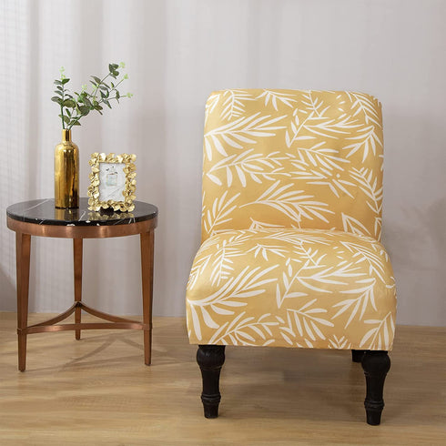 Armless Accent Chair Cover, Stretch Armless Chair Slipcover Spandex Armless Chair Covers Slipper Chair Slipcover Furniture Protector Covers for Living Room Bedroom(Jacquard, Yellow Leaves)
