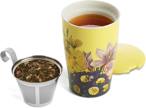 Tea Forte Kati Cup Soleil, Ceramic Tea Infuser Cup with Infuser Basket and Lid for Steeping Loose Leaf Tea