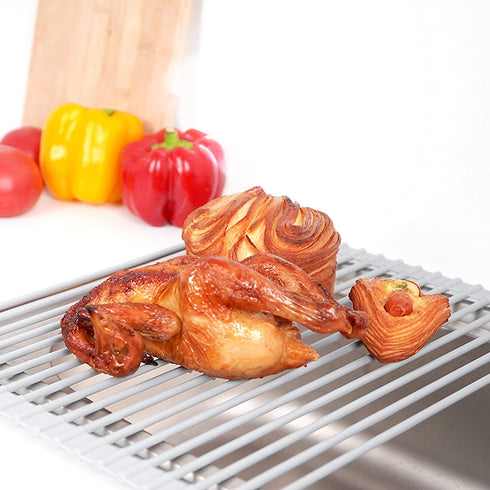 Roll Up Dish Drying Rack (17.3''X13''), Silicone Wrapped Steel Rods, Anti-Slip, Anti-Rust, Strong, Heat Resistant, Over The Sink Multipurpose Dish Drying Racks