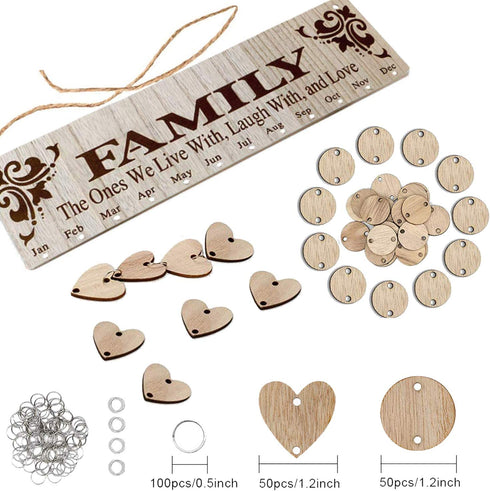 Family Birthday Calendar Board DIY Wooden Birthday Reminder Wall Hanging Calendar Plaque for Mom Dad with 100 Piece Wooden Discs