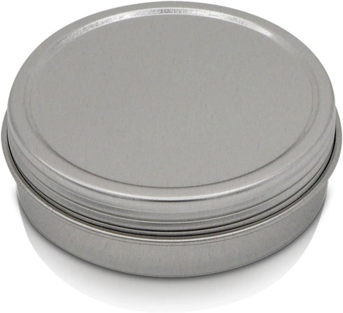 SimbaLux Screw Top Round Steel Tin Cans 2 oz (60ml) with Self Adhesive White Round Stickers, 24 Pack