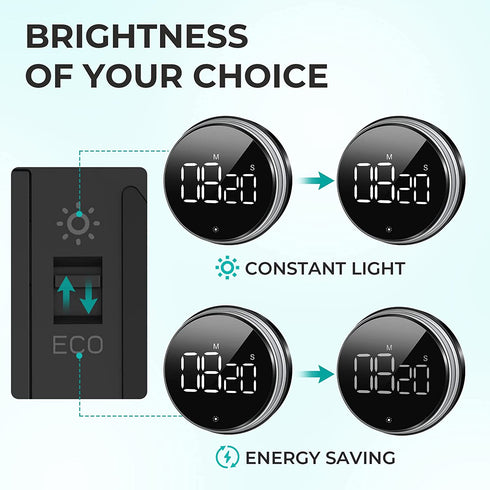 Digital Kitchen Timer, Round Magnetic Countdown Count Up Timer with Stand, Large 3'' LED Display, 3-Level Volume, Easy for Cooking, Learning, Yoga and Good for Seniors and Kids Used (Black)