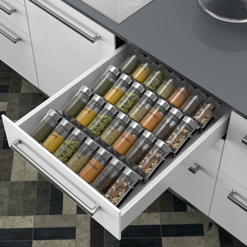 Grarry Acrylic Spice Rack Tray Insert 4 Tier Spice Drawer Organizer for Kitchen Cabinets, Large - 4 Slanted Tiers for Garlic, Salt, Pepper Spice Jars, Seasonings, Vitamins, (10.25x16.5 inch, 1pack)
