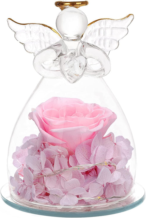 Sacredyna Birthday Gift for Grandma Mom, Preserved Real Rose, LED Angel Figurine Gift for Women Christian, Memory Gift