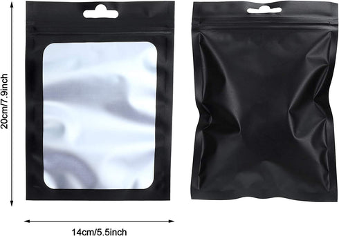 100 Pieces Mylar Bags Smell Proof Bags Resealable Bags for Small Business with Clear Window Holographic Bags for Food Storage and Lip Gloss, Jewelry, Eyelash Packaging (Black, 5.5 x 7.9 Inch)