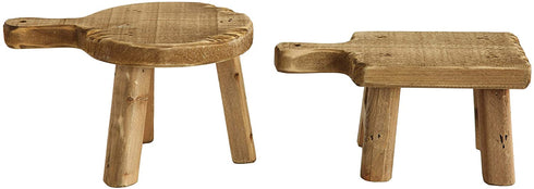 Creative Co-Op Round Wood Pedestal with Handle, Small, Brown