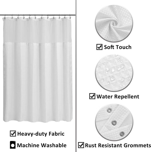 Waffle Weave Shower Curtain with Snap-in Fabric Liner & Hooks Set: Hotel Style & Top Sheer Window, Double Layers & Machine Washable for Easy Clean, 71x72, White