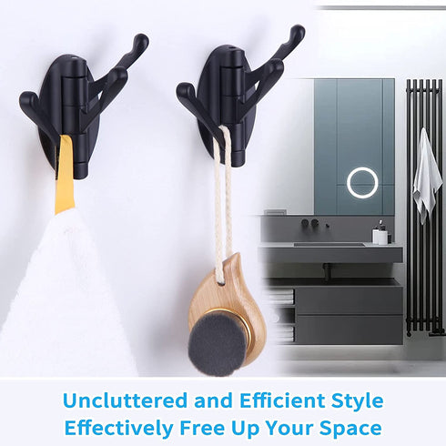 Towel Hook Matte Black 2 PCS, Angle Simple Metal Swivel Folding Robe Hook, Hand Towel Holder, Heavy Duty Clothes Hanger for Bathroom RV Wall Mount