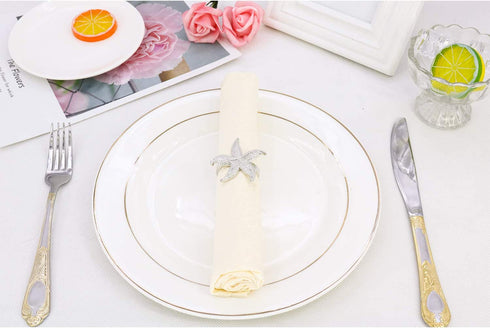 Starfish Napkin Rings Set of 8 Silver Ocean Coastal Nautical Holiday Wedding Party Beach Table Decor