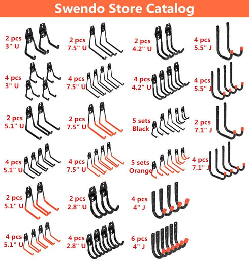 Heavy Duty Garage Storage Utility Double Hooks,Extended Wall Mount Tool Holder Organizer for Ladders,Bike,Chair (4 Pack Black 7.5" Large U Hook)