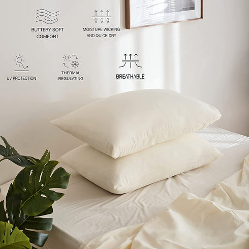 Koreyoshi 4 Pack Ultra Soft Microfiber Cooling Pillow Cover/Pillowcases Standard Size -Hypoallergenic Pillow Cover - Envelope Closure - Wrinkle, Fade, Stain Resistant (Standard 20"x 26", Beige)