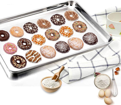 TeamFar Baking Sheet Cookie Sheet Set of 2, Pure Stainless Steel baking Pan Tray Professional, Non Toxic & Healthy, Mirror Finish & Rust Free, Easy Clean & Dishwasher Safe