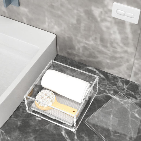 NIUBEE Decorative Acrylic Box with Lid, Clear Box Square Stackable Mult-Purpose for Office and Home (X-Large)