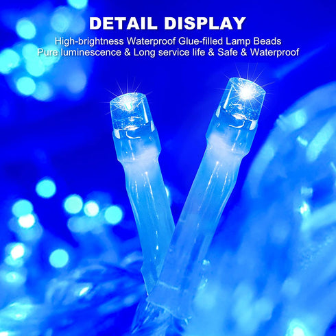 500 LED Christmas Fairy String Lights by Fiee, 8 Lighting Modes, 175ft Plug in String Waterproof Mini Lights for Outdoor Indoor Holiday Christmas Wedding Party Bedroom Decorations, 500L Blue