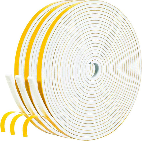 fowong White Weather Stripping 49.5 Feet, 1/4 Inch Wide X 1/8 Inch Thick, Window Seal High Density Foam Sealing Strip Adhesive Foam Gasket Tape for Door Insulation, 16.5 Ft x 3 Rolls Each