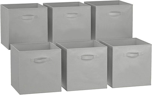 C&AHOME Cube Storage Bins 6-Pack Foldable Fabric Storage Cubes Baskets Containers Drawers with Dual Handles, Toys Closet Storage Box for Organizing Shelf, 10.5" L x 10.5" W x 11" H, Light Grey