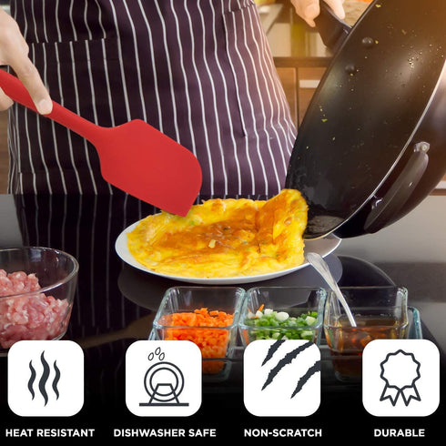 Kaluns Silicone Spatula, Set of 4 Rubber Spatulas and 1 Kitchen Tongs, Nonstick Seamless Design with Stainless Steel Core, Heat Resistant