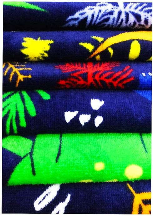YIFONTIN Beach Towel for Kids, Dinosaur Velour Terry Towel, Cotton Blanket Throw, 30X60 inches for Travel Swimming Bath Camping and Picnic, Navy.