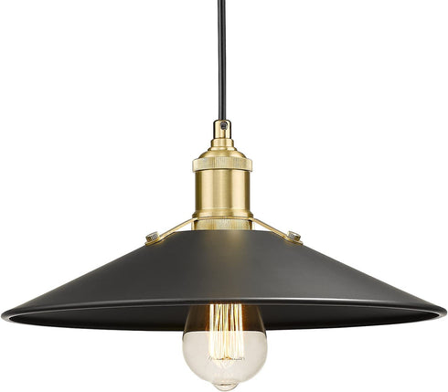 Zeyu 1-Light Industrial Pendant Light, 13 Inch Modern Hanging Pendant Light with Metal Dome Shade, Black and Gold Finish, ZG32M1L BK+BG
