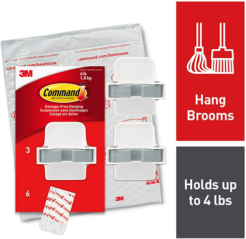 Command 17007-3NA Broom and Mop Gripper, 3 Broom Grippers, White