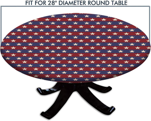 ousente American Flag Fitted Tablecloths, Elastic Edged Polyester Backed Table Cover for 28' Round Tables, Waterproof Wipeable Patriotic Star Cloth 4th of July Holiday Decoration, Red Blue White
