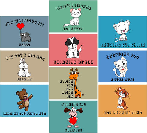 30 Pieces Cards Cute Animal Cards Thinking of You Greeting Cards Assortment, Miss You Cards with Envelopes Friendship Blank Greeting Cards for All Occasions, 10 Designs (Animal Style)