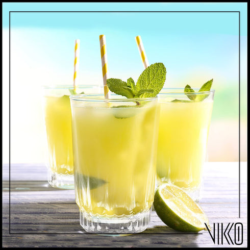 Vikko 9 Ounce Drinking Glasses: Highball Kitchen Glassware - For Orange Juice, Water, Soda, etc. -Thick and Durable - Sculpted Lines Design - Dishwasher Safe Set of 12 Crystal Clear Glass Cups