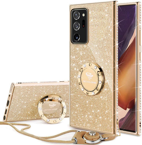 OCYCLONE for Galaxy Note 20 Ultra Case, Glitter Sparkle Bling Diamond Rhinestone Bumper with Ring Kickstand, Soft Protective Women Girls Phone Case for Samsung Note 20 Ultra 5G 6.9 inch - Gold