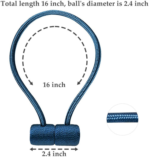 Elctman Magnetic Curtain Tiebacks Clips - Window Curtain Holdbacks for Home Office Decorative Rope Tie Backs, Curtain Tiebacks for Drapes, No Tools Required - 3 Pair -3blue