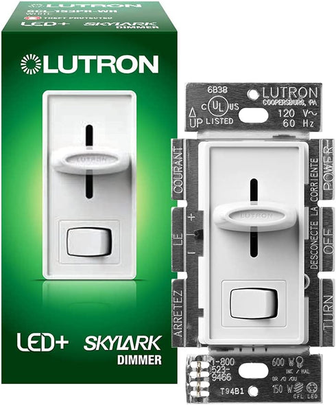 Lutron Skylark LED+ Dimmer Switch for Dimmable LED, Halogen and Incandescent Bulbs | Single-Pole or 3-Way | SCL-153P-WH | White