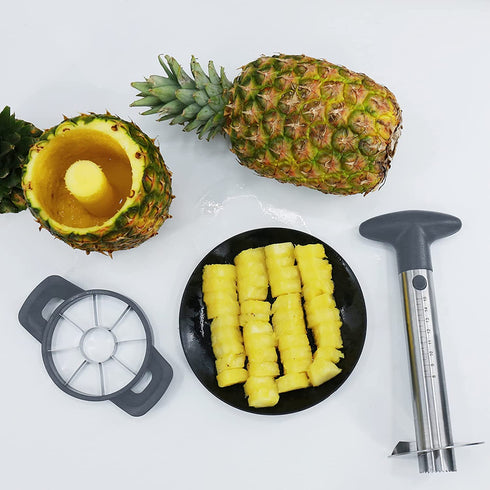 Newness Pineapple Corer and Slicer Tool, Durable Pineapple Core Remover with Upgraded Cutter & Reinforced Thicker Blade, Stainless Steel Kitchen Fruit Gadget for Diced Pineapple Rings, Grey Handle
