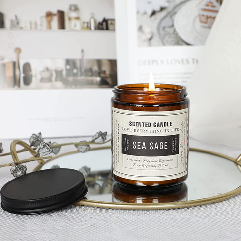 Sage Candles, Scented Candle Gifts for Women, 2 Pack 14.4 Oz Soy Candle Set, Lavender Candle & Sage Candle Set, Scented Candles for Cleansing, Candle Gift Set for Women with Amber Glass
