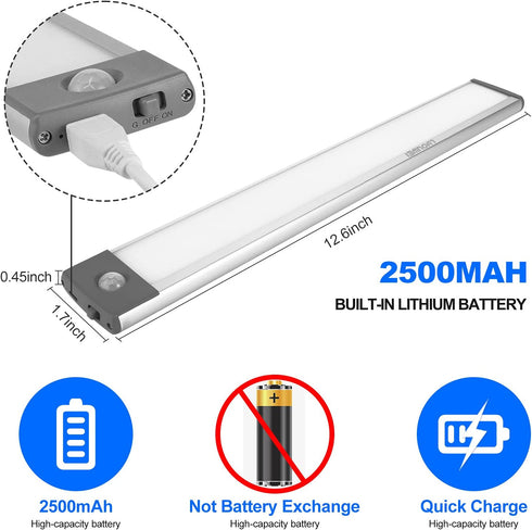 LED Closet Lights Motion Sensor Cabinet Lighting LYOUWEI 54 LED Under Counter Uniform Light USB Rechargeable Built-in Battery Wireless Magnetic Removable Stick-On Anywhere Indoor Night Lamp, 1 Pack